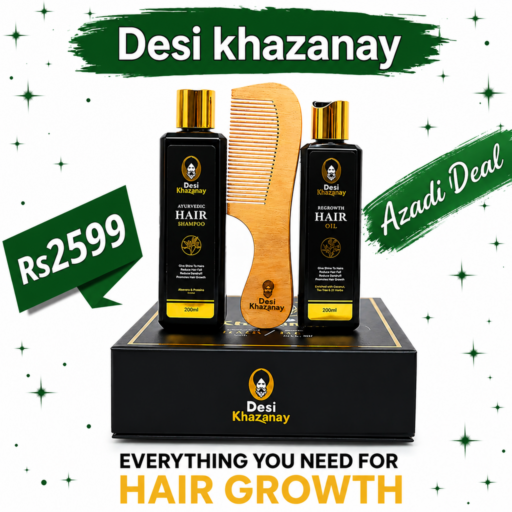 Hair Growth Bundle Pakistan – Complete Hair Care Set (Hair Oil + Shampoo + Wooden Comb)