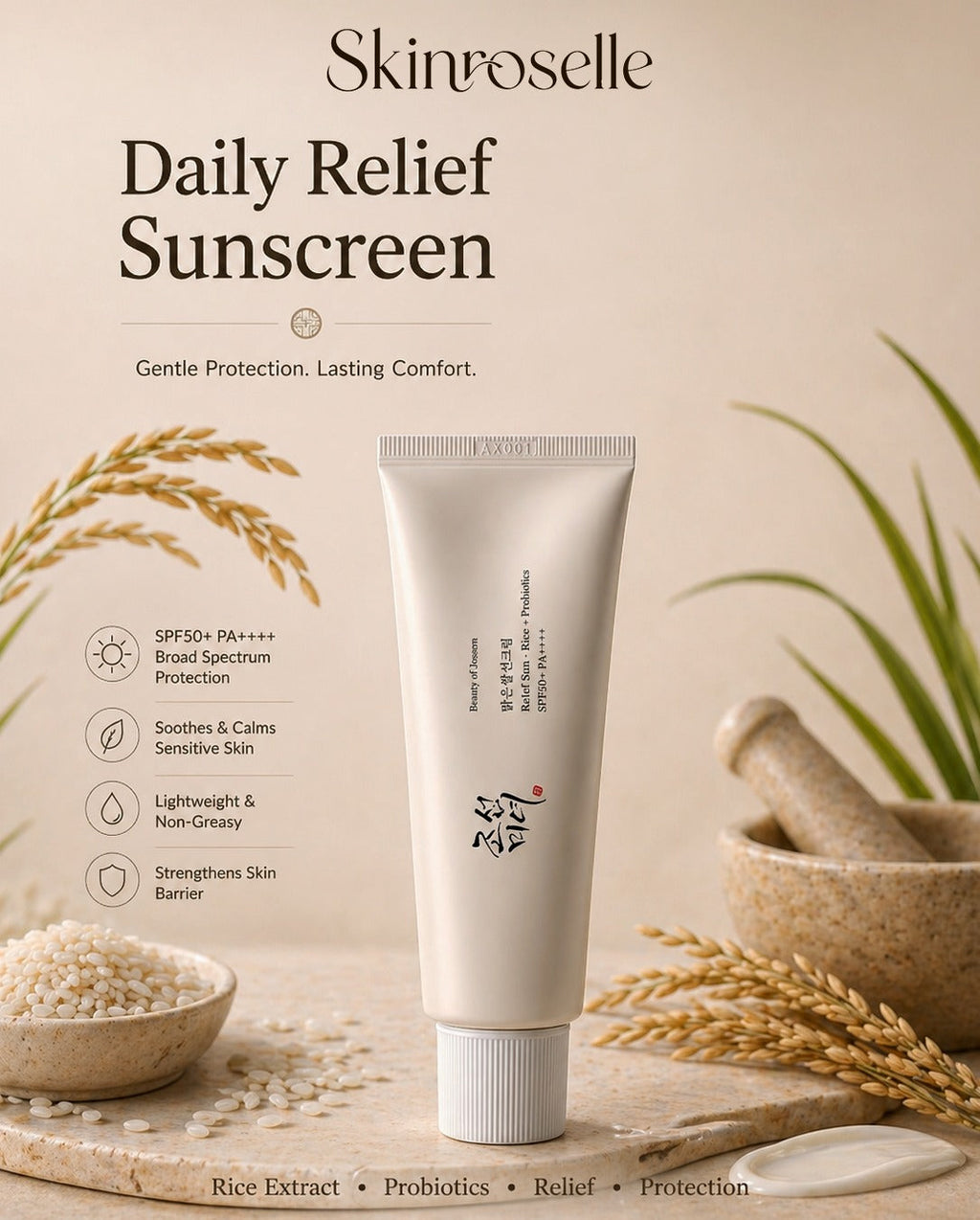 BEAUTY OF JOSEON RELIEF SUN : RICE + PROBIOTICS (SPF50+ PA++++)